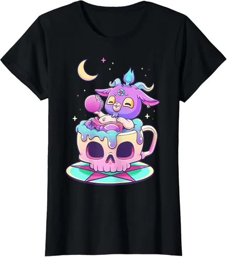 Vista 34 de Kawaii Pastel Goth Cute espeluznante Pentáculo Baphomet - Camiseta de cabra, Negro