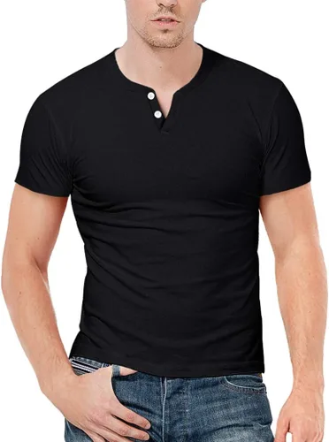 Vista 2 de KUYIGO Camisas Henley para hombre, ajustadas, de manga larga, a la moda, casual, de algodón