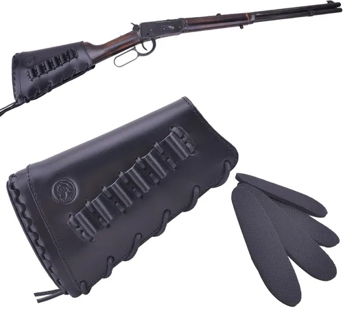 Vista 19 de Almohadilla de cuero para mejilla de culata cosida a mano para rifle 38/357 45-70 308 .22LR 12GA Mano zurda - Negro