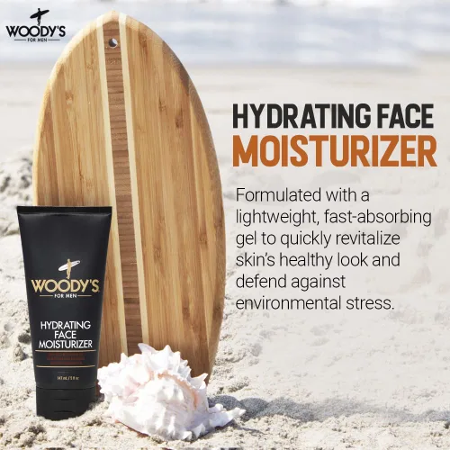 Vista 2 de Woody's Hidratante facial para hombres con mentol, loción facial diaria hidratante para piel seca, crema facial antienvejecimiento, cuidado