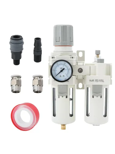 Vista 8 de Regulador de filtro de aire comprimido PT de 1/2 pulgada Lubricador Combo Separador de trampa de agua/aceite Regulador de presión Filtro de aire