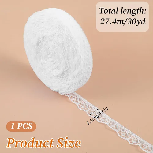 Vista 2 de Ymapinc - Rollo de encaje de cinta blanca de 30 yardas, encaje de poliéster de 0.6 pulgadas de ancho, cinta de boda para embalaje de regalos