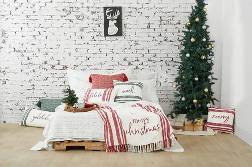 Vista 2 de carol & frank Morgan Yuletide - Almohada decorativa de Navidad tejida a rayas de 15 x 35 pulgadas, para decoración de Navidad, festividades Azul