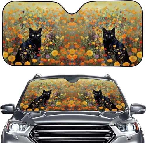 Vista 46 de Talayituse Parasol para parabrisas de automóvil, diseño de gato divertido 3D, ajuste universal, para automóvil, camión, SUV, bloquea el sol