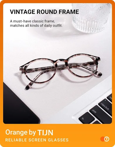 Vista 4 de TIJN Gafas de bloqueo de luz azul para hombres y mujeres, gafas de montura redonda gruesa vintage
