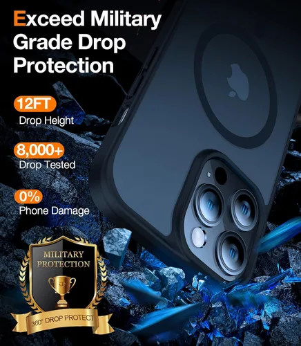 Vista 4 de TORRAS Funda magnética más fuerte para iPhone 14 Pro, 12 pies de grado militar probado en caídas, compatible con MagSafe, silicona mate protectora