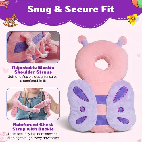 Vista 9 de HippoBaby Mochila protectora de cabeza de bebé, cojín de seguridad para gatear y caminar - Almohada de protección contra caídas con correas Elefante