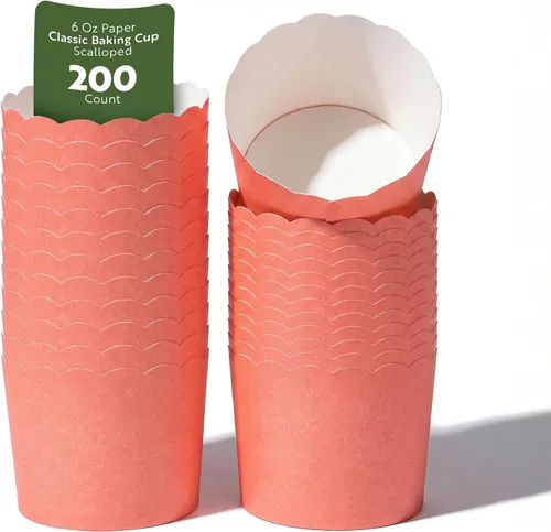 Vista 22 de Restaurantware Paquete de 200 moldes de papel para cupcakes de 3.38 onzas, resistentes a la grasa, festoneados para horno, elegantes tazas