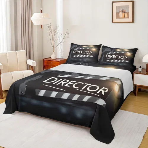 Vista 11 de Erosebridal Juego de sábanas de cine de tamaño individual, juego de sábanas de cine vintage para niños, niñas y adultos, juego de cama de palomitas