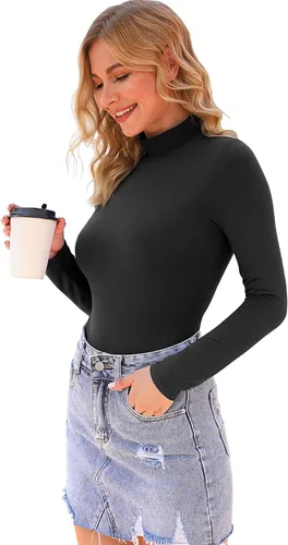 Vista 2 de *LAOLASI - Leotardo de manga larga y sin mangas, con cuello alto para mujer, ajustado, informal, básico, elástico, para uso diario