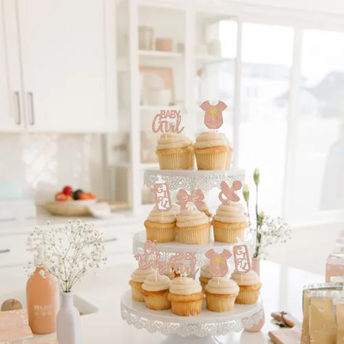 Vista 6 de Paquete de 24 adornos para cupcakes con purpurina «It's a Girl» (It's a Girl) con purpurina, para revelar el género, para cupcakes, decoración