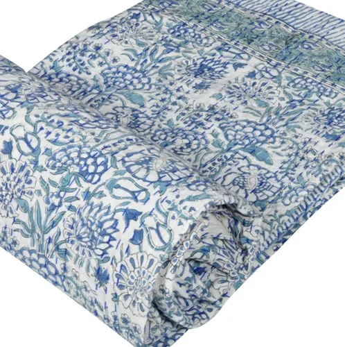 Vista 5 de YUVANCRAFTS Manta de algodón con estampado de bloques de mano india Kantha, tamaño Queen (blanco, individual de 90 x 60 pulgadas)