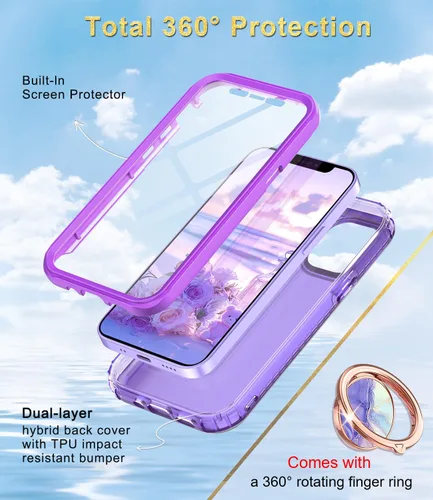 Vista 2 de Btscase Funda para iPhone 12 Pro Max de 6.7 pulgadas, protector de pantalla integrado con soporte de anillo de 360°, cuerpo completo de doble capa