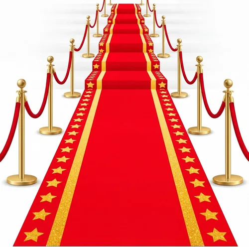 Vista 8 de Woanger Alfombra roja de plástico para fiesta, 30 μm de grosor, desechable, con estrella dorada, para pasillo, pasillo, película, decoración