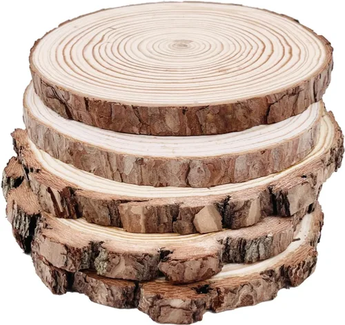Vista 4 de Discos redondos naturales, rebanadas de madera rústica, 4 piezas de 8.2-9 pulgadas, kit de madera sin terminar, círculos para manualidades