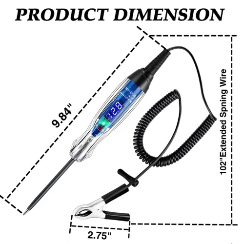 Vista 7 de Luz de prueba automotora, probador de circuito digital LED de 3-60 V CC, probador de luz resistente con voltímetro, probador de voltaje automático