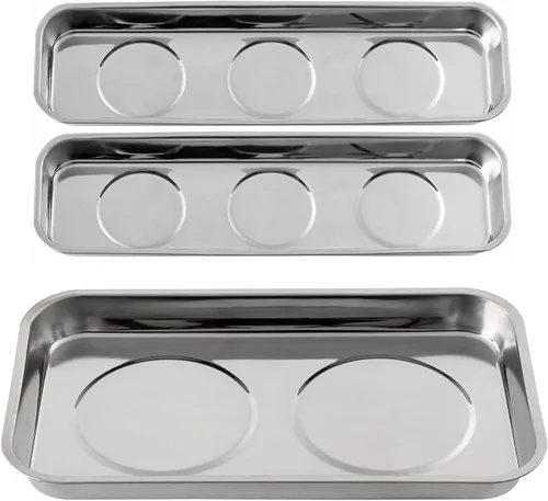 Vista 9 de Juego de 3 bandejas magnéticas de acero inoxidable para tornillos, enchufes, pernos, pasadores, mecánicos y automotrices