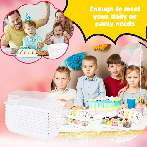 Vista 4 de Paquete de 60 cajas de embutidos de 7.5 pulgadas con tapas transparentes, cajas de papel blanco para panadería, recipientes pequeños para postres