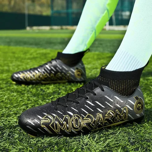 Vista 2 de Zapatos de fútbol para hombre, tacos de fútbol altos, con cordones, antideslizantes, para exteriores, tacos AGFG, para interiores, césped, ligeros