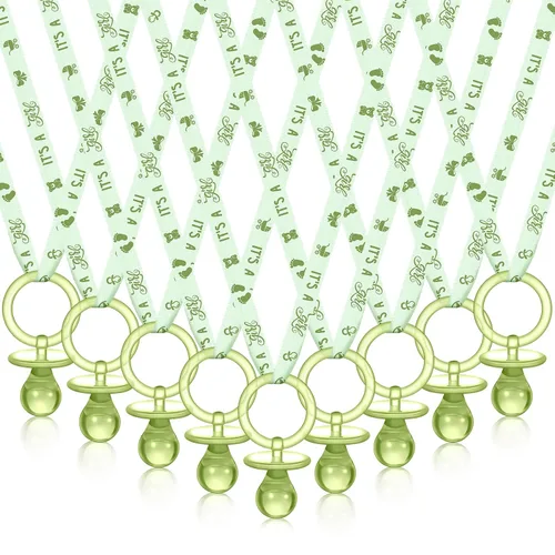 Vista 11 de Geiserailie 36 piezas de chupetes de baby shower, collar de chupetes acrílicos azules para niños, regalos de fiesta para niños, chupones para baby