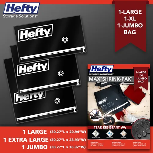 Vista 4 de Hefty MAX Shrink-Pak Bolsas de almacenamiento con sellado al vacío para ropa, viajes, ropa de cama, bolsas de compresión a prueba de desgarros
