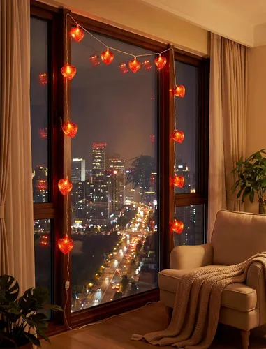 Vista 4 de Guirnalda de luces de hadas de corazón rojo de 8.5 pies, luces de decoración del día de San Valentín con 10 luces de corazón 3D rojas, luz de Plata