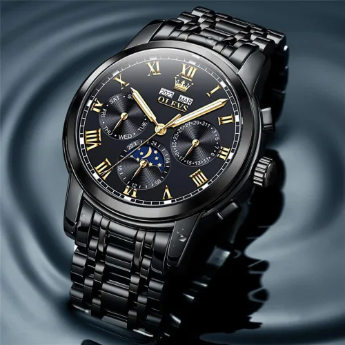 Vista 6 de OLEVS Relojes para hombre automático mecánico de cuerda automática reloj de pulsera multifunción calendario impermeable luminoso
