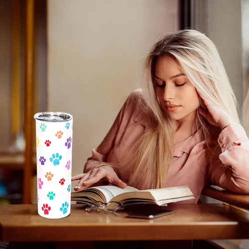 Vista 8 de Vasos delgados para perros de 20 onzas, taza de viaje para mamá, vaso con estampado de patas con tapa para mujeres, regalos de festival compuesto