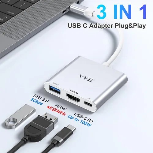 Vista 2 de Adaptador USB C a HDMI,Adaptador USB-C Hub Multipuerto Digital AV Convertidor