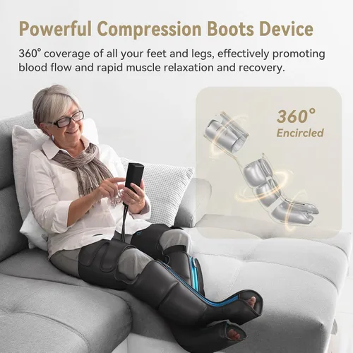Vista 3 de FIT KING Masajeador recargable de piernas y pies - Masajeador de botas de aire de compresión sin cables para circulación y recuperación - Sensor