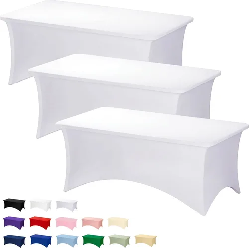 Vista 70 de Fixwal Paquete de 6 Manteles de Mesa Rectangulares, Cubierta de Mesa de 6 Pies, Mantel Blanco Rectangular Ajustado Elástico Rectangular, Cubierta