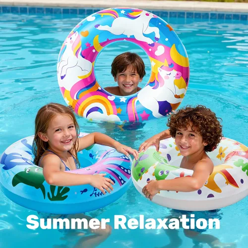 Vista 3 de JOYIN Paquete de 3 flotadores de piscina, tubo de piscina para niños anillos de natación tubos inflables, tubos de animales marinos de unicornio