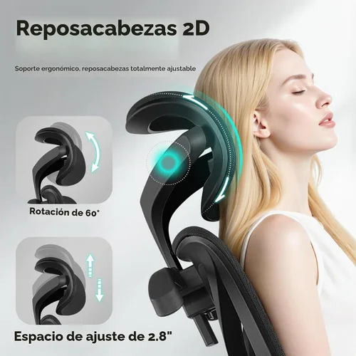 Vista 4 de Silla de Oficina Ergonómica de Respaldo Alto Silla de Escritorio con Soporte Lumbar, Silla de Computadora de Malla Transpirable con Reposabrazos