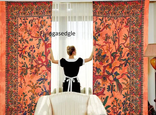 Vista 21 de Cortinas de ventana de mandala hippie indio, gitano, bohemio, sol, luna, hermosas cortinas para dormitorio, sala de estar, balcón, cenefa