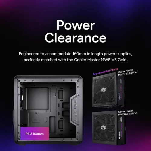Vista 5 de Cooler Master MasterBox Q300L Torre Micro-ATX con filtro de polvo de diseño magnético, panel lateral acrílico transparente, E/S ajustable y flujo