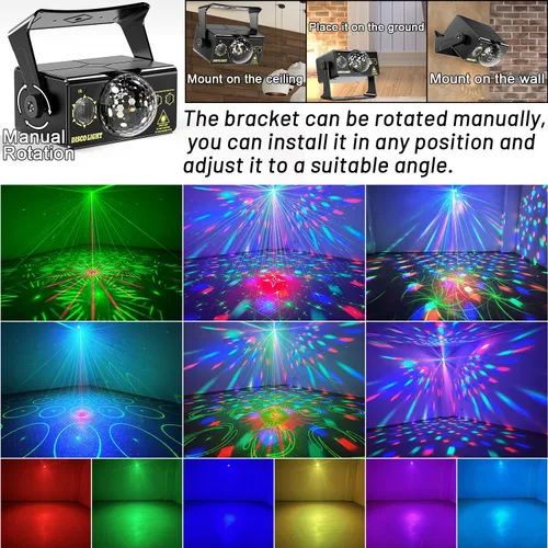 Vista 3 de caivimvn Luces de fiesta, luz de discoteca de DJ, luz de bola de discoteca, luces estroboscópicas activadas por sonido, luces de escenario para Negro
