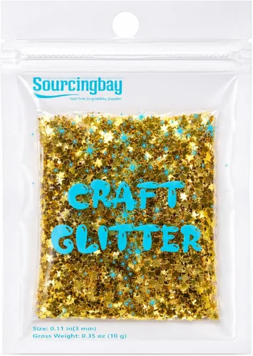 Vista 5 de Sourcingbay Brillo holográfico de estrella de 0.118 in, 0.35 oz, oro láser Dorado