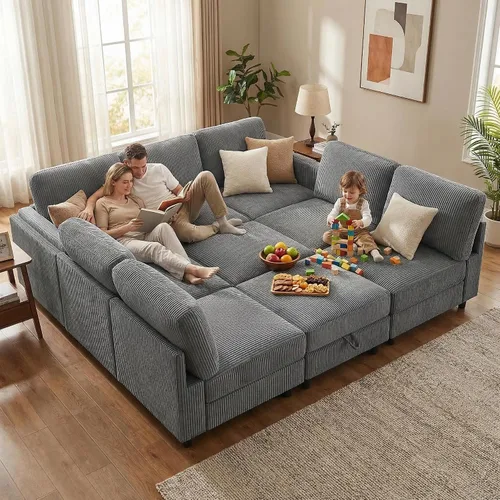 Vista 14 de KKL Sofá modular de 84 pulgadas, sofás de 3 plazas para sala de estar con almacenamiento, sofá modular de asiento profundo seccional, funda