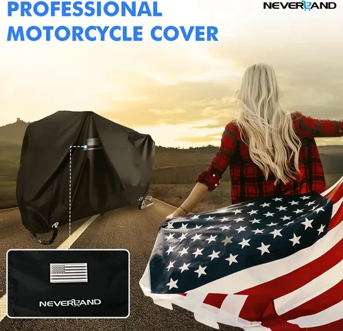 Vista 5 de NEVERLAND Funda impermeable para motocicleta al aire libre – Funda negra resistente para scooter, cubierta de motocicleta con logotipo reflectante