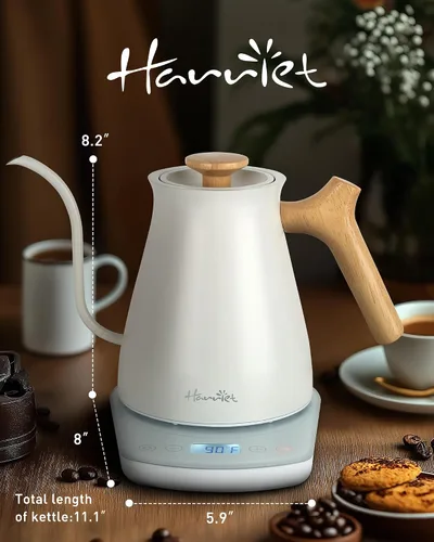 Vista 7 de Harriet Hervidor eléctrico de cuello de cisne, calor rápido de 1200 W, acero inoxidable de 0.8 L, control de temperatura de precisión y Blanco