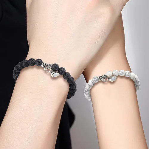 Vista 4 de 2 PCS Magnetic Couples Bracelets, Natural Stone Energy Stone Beads Bracelet Set His and Hers Long Distance Relationship Bracelet for Boyfriend