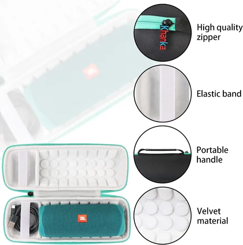 Vista 3 de Khanka Estuche rígido de viaje para altavoz Bluetooth impermeable JBL Flip Verde azulado