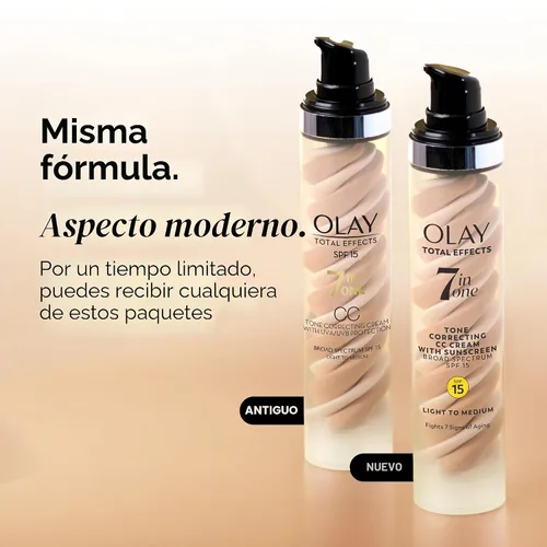 Vista 2 de Olay Total Effects - Hidratante facial corrector de tono con protector solar SPF 15, ligero a medio, 1.7 onzas