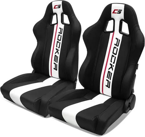 Vista 37 de IKON MOTORSPORTS, Asiento universal de carreras PU + cuero de carbono + gamuza, con deslizadores dobles, asiento deportivo reclinable negro