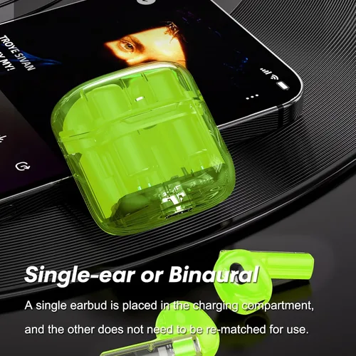 Vista 6 de Auriculares inalámbricos Bluetooth intraurales para iPhone Android transparente Blue Tooth 5.3 Ear Buds Deep Bass TWS Auriculares inalámbricos