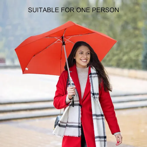 Vista 114 de LEAGERA Paraguas de viaje compacto para bolso, mango plano, impermeable para lluvia ligera