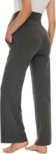Vista 6 de Ecavus Pantalones de maternidad anchos y rectos para mujer, versátiles, cómodos, palazzo, elásticos, con bolsillos