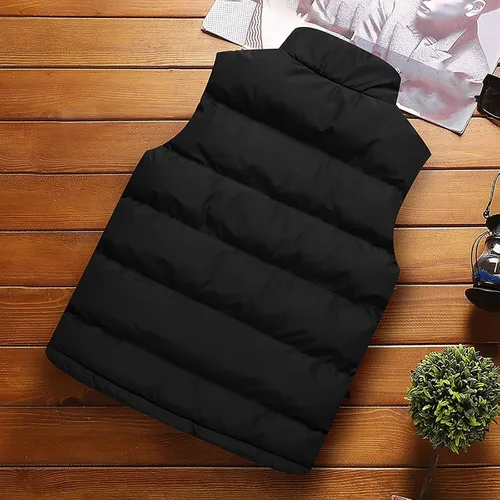Vista 4 de Chaleco de invierno para hombre de forro polar difuso Sherpa sin mangas ligero cárdigan acolchado abrigo