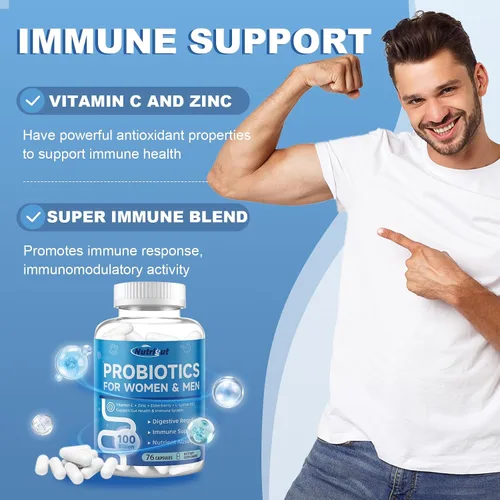 Vista 4 de Probióticos para mujeres y hombres para la salud digestiva con 100 mil millones de UFC, probióticos para mujeres y hombres para apoyo inmunológico