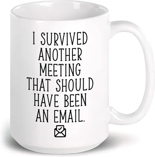 Vista 8 de Taza de café divertida con texto en inglés "I Survived Another Meeting That Should Have Been An Email Gift For Boss Office" "I Survived Another